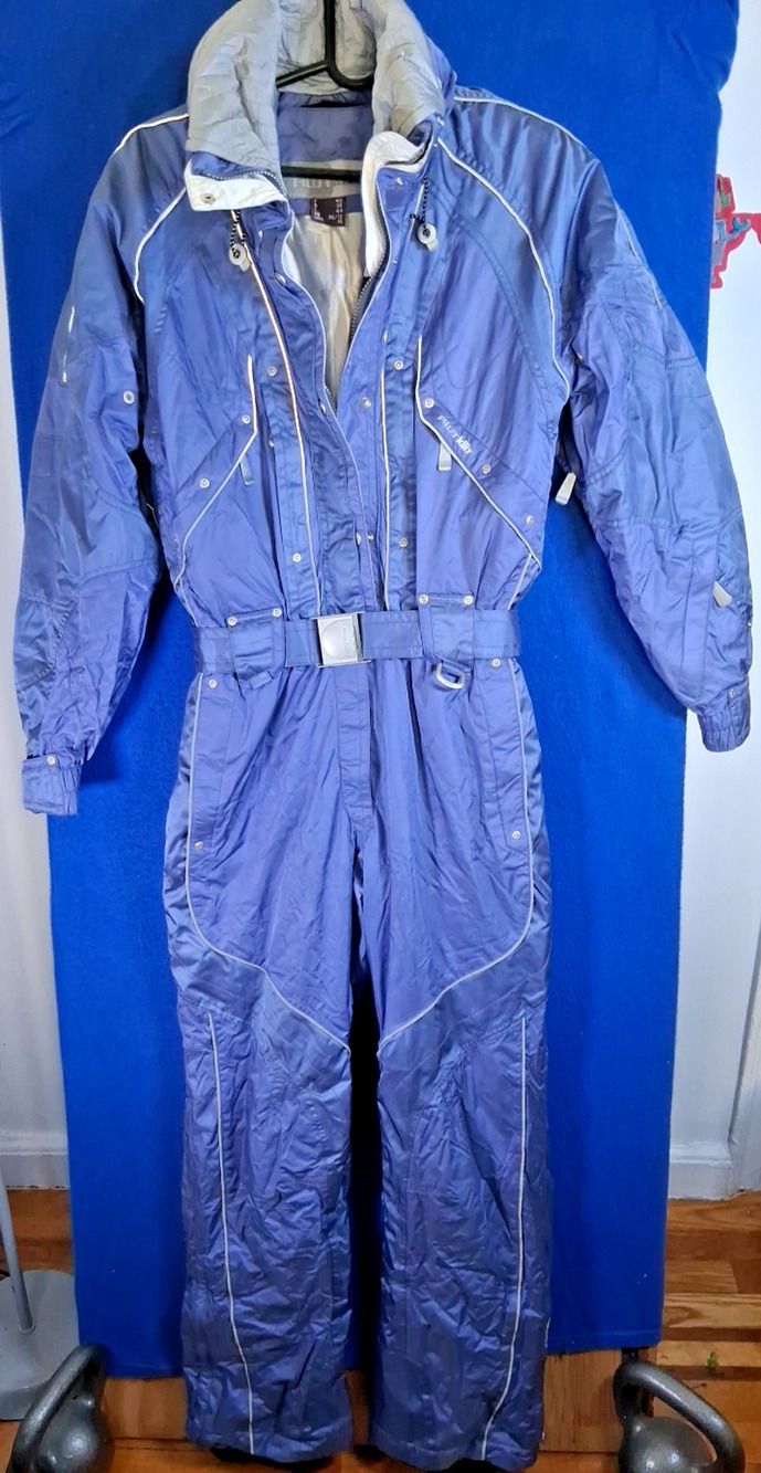 Vintage 80s 90 Killy One Piece Ski Suit Womens 10 Blue Belted Snowsuit Jumpsuit